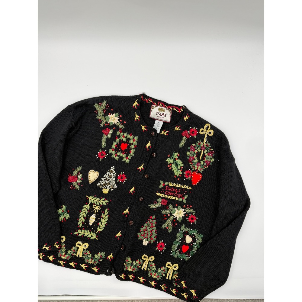 Vintage Tiara International Chunky Christmas Theme Cardigan